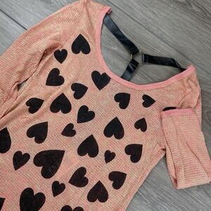 Hot Topic Women's 3/4 Sleeve Sweater‎ Pink Black Hearts Large New